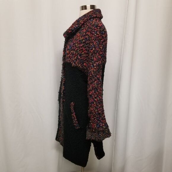 Vintage Curio Chunky Knit Wool Blend Mohair Black Rainbow Longline Cardigan Md - Picture 4 of 8